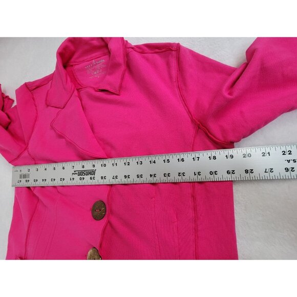 Neon Buddha Womens Button Front Collared Lettuce Trim Blouse Jacket Pink Medium - Picture 5 of 6